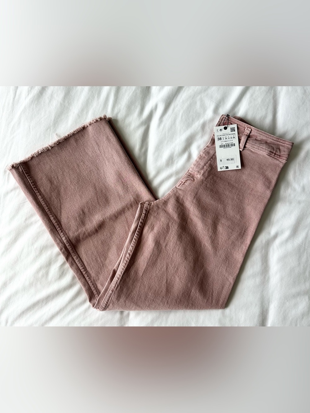 Brand New w Tags! ZARA High Rise Wide-Leg Marine Rose Jeans Size EU 38 / US 6 - Picture 2 of 10